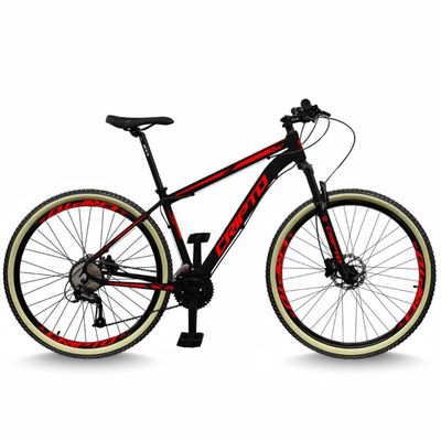 Bicicleta Aro 29 Cripto 24 Marchas Freios Disco E Suspensão Pneu Bege - Preto/vermelho - 19" Preto/vermelho