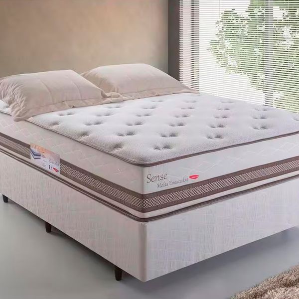 Cama Box Casal Sense Molas Ensacadas Pillow Top One Herval Bege