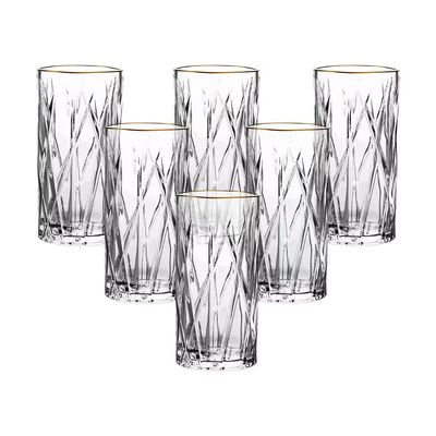 Jogo de Copos Altos Forest com Borda Dourada 350ml LHermitage 6 Peças Transparente