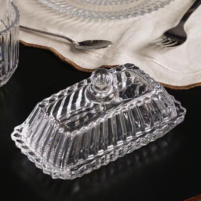 Manteigueira Retangular Império Cristal com Tampa Decorativa 17x9x8,5cm Wolff Transparente