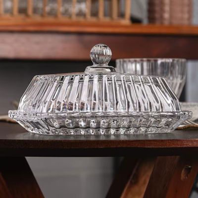 Manteigueira Retangular Império Cristal com Tampa Decorativa 17x9x8,5cm Wolff Transparente