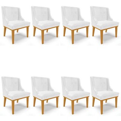 Kit 8 Cadeiras Estofadas Base Fixa de Madeira Castanho Lia Sintético Premium Branco - Ibiza