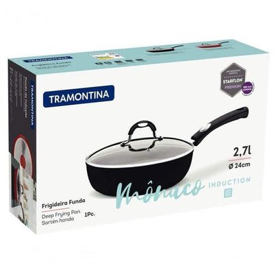 Frigideira Funda Tramontina Mônaco Induction Starflon Premium Preto Com Tampa 24cm