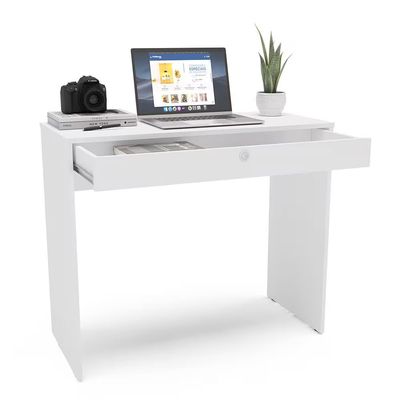 Mesa Escrivaninha Conquista 1 Gaveta MDP Compacta Corrediça Metálica Pintura UV Politorno Branco