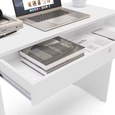 Mesa Escrivaninha Conquista 1 Gaveta MDP Compacta Corrediça Metálica Pintura UV Politorno Branco