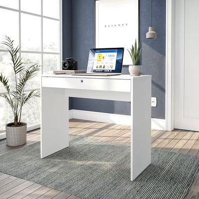 Mesa Escrivaninha Conquista 1 Gaveta MDP Compacta Corrediça Metálica Pintura UV Politorno Branco