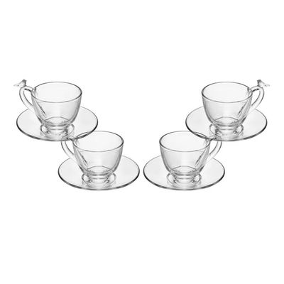Conjunto 4 Xícaras de Chá Bird 180ml com Pires Wolff Transparente