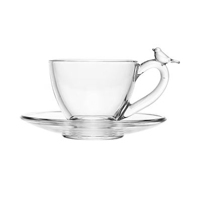 Conjunto 4 Xícaras de Chá Bird 180ml com Pires Wolff Transparente