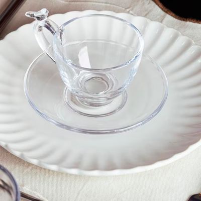 Conjunto 4 Xícaras de Chá Bird 180ml com Pires Wolff Transparente