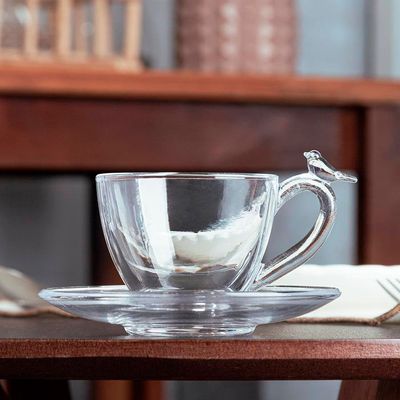 Conjunto 4 Xícaras de Café Bird 80ml com Pires Wolff Transparente