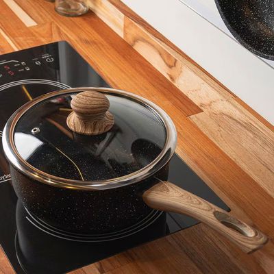 Panela Granilite 20cm Indução Revestimento Cerâmico Tampa Vidro Preta Wolff Preto