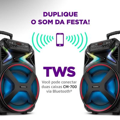 Caixa Amplificada Connect Lights Mondial Preto e Vermelho 700W RMS CM-700 Bivolt