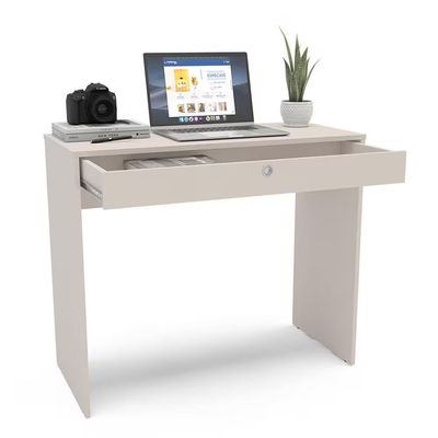 Mesa Escrivaninha Conquista 1 Gaveta MDP Compacta Corrediça Metálica Pintura UV Politorno Off White