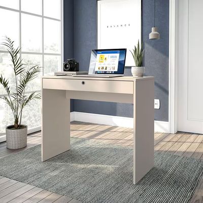 Mesa Escrivaninha Conquista 1 Gaveta MDP Compacta Corrediça Metálica Pintura UV Politorno Off White