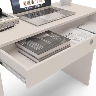 Mesa Escrivaninha Conquista 1 Gaveta MDP Compacta Corrediça Metálica Pintura UV Politorno Off White
