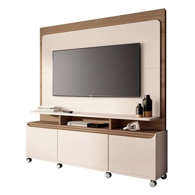 Estante Home Theater Quantum Off White Castanho E Mesa De Centro Sky Com Tampo De Vidro Off White - Hb Móveis