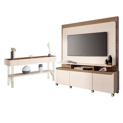 Estante Home Theater Quantum E Aparador Vivant Off White Castanho - Hb Móveis