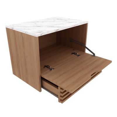 Balcão Gabinete Suspenso 60cm com 1 Porta e 1 Gaveta BN3613 Amêndoa/Mármore Branco SEM CUBA