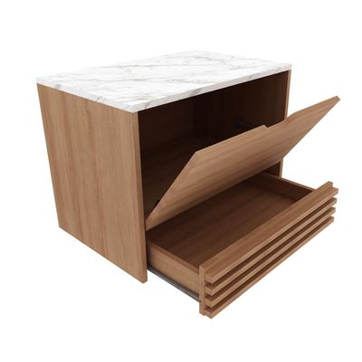 Balcão Gabinete Suspenso 60cm com 1 Porta e 1 Gaveta BN3613 Amêndoa/Mármore Branco SEM CUBA