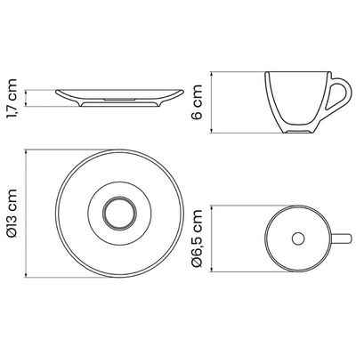 Kit Xícaras de Café Expresso e Pires Tramontina Paola em Porcelana 95ml 12 Peças