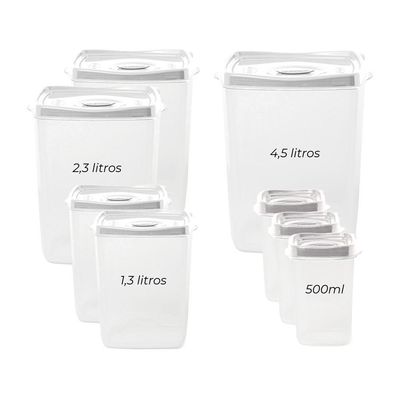 Kit 8 Potes Porta Mantimentos Plasvale Branco