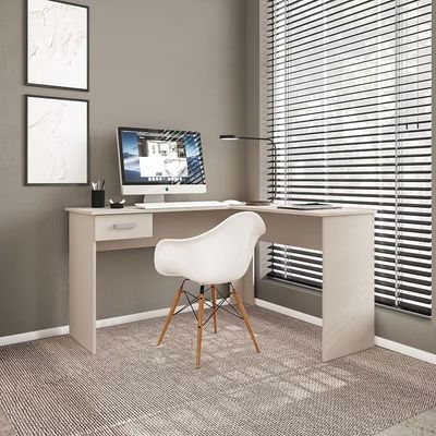 Escrivaninha de Canto Fênix Formato L 1 Gaveta MDP Pintura UV Espaçosa e Funcional Politorno Off White