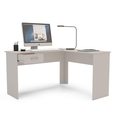 Escrivaninha de Canto Fênix Formato L 1 Gaveta MDP Pintura UV Espaçosa e Funcional Politorno Off White