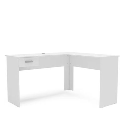 Escrivaninha de Canto Fênix Formato L 1 Gaveta MDP Pintura UV Espaçosa e Funcional Politorno Branco