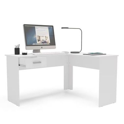 Escrivaninha de Canto Fênix Formato L 1 Gaveta MDP Pintura UV Espaçosa e Funcional Politorno Branco