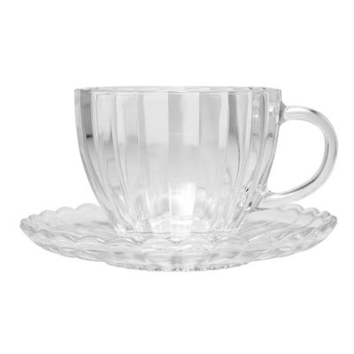 Conjunto 6 Xicaras Chá Pétala 200ml Vidro com Pires Elegante Wolff Transparente