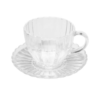 Conjunto 6 Xicaras Chá Pétala 200ml Vidro com Pires Elegante Wolff Transparente
