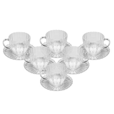 Conjunto 6 Xicaras Chá Pétala 200ml Vidro com Pires Elegante Wolff Transparente