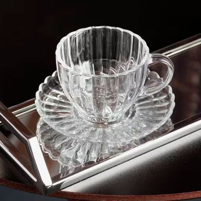 Conjunto 6 Xicaras Chá Pétala 200ml Vidro com Pires Elegante Wolff Transparente