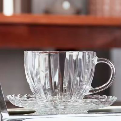 Conjunto 6 Xicaras Chá Pétala 200ml Vidro com Pires Elegante Wolff Transparente