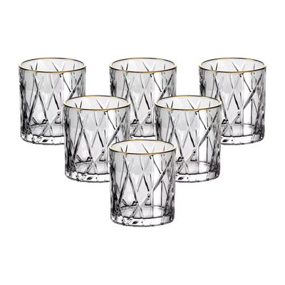 Jogo de Copos Baixos Forest com Borda Dourada 310ml L`Hermitage 6 Peças Transparente
