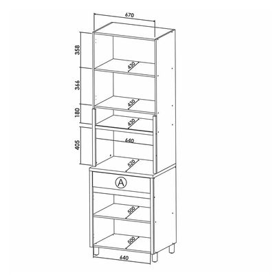 Paneleiro Condessa em MDF 15mm com 4 Portas, 1 Gaveta e 3 Prateleiras 70cm de largura Nesher Castanho e Bege