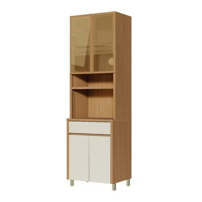 Paneleiro Condessa em MDF 15mm com 4 Portas, 1 Gaveta e 3 Prateleiras 70cm de largura Nesher Castanho e Bege
