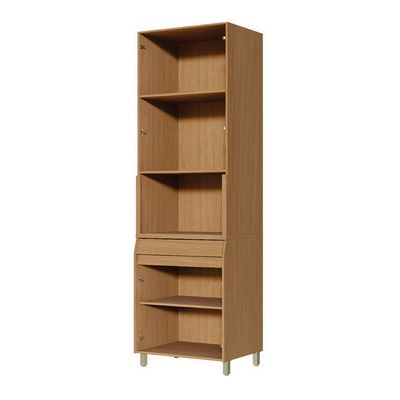 Paneleiro Simone Mendes em MDF 15mm com 4 Portas 1 Gaveta e 3 Prateleiras 70cm de largura Nesher Castanho com Bege
