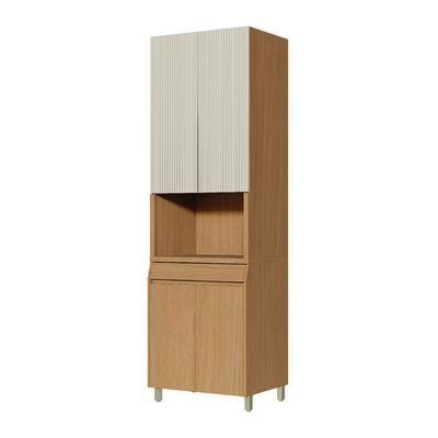 Paneleiro Simone Mendes em MDF 15mm com 4 Portas 1 Gaveta e 3 Prateleiras 70cm de largura Nesher Castanho com Bege
