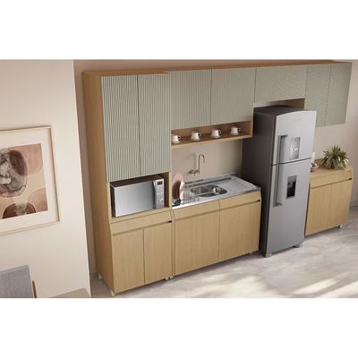Paneleiro Simone Mendes em MDF 15mm com 4 Portas 1 Gaveta e 3 Prateleiras 70cm de largura Nesher Castanho com Bege