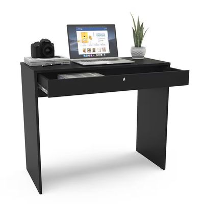 Mesa Escrivaninha Conquista 1 Gaveta MDP Compacta Corrediça Metálica Pintura UV Politorno Preto