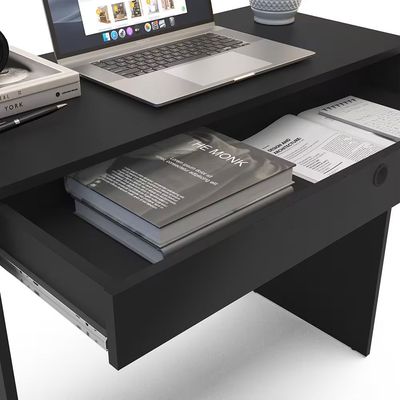 Mesa Escrivaninha Conquista 1 Gaveta MDP Compacta Corrediça Metálica Pintura UV Politorno Preto