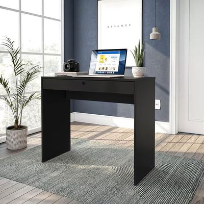Mesa Escrivaninha Conquista 1 Gaveta MDP Compacta Corrediça Metálica Pintura UV Politorno Preto