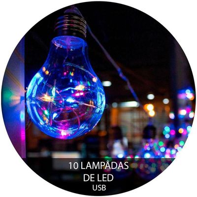 Fio De Fada Com 10 Lampadas De Led Pisca Usb E Pilha Colorido
