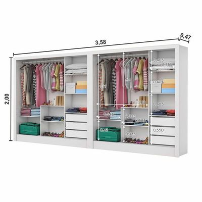 Closet Casal Duplo Dubai 6 Portas Premium 6 Gavetas Branco