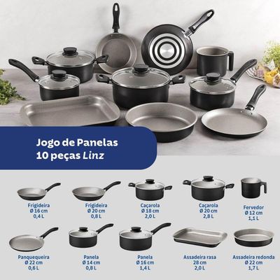 Jogo de Panelas Tramontina Preto 10 Peças em Alumínio Antiaderente Starflon Max Tampa de Vidro