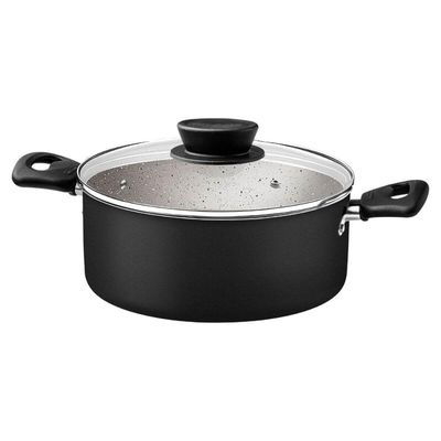 Jogo de Panelas Tramontina Preto 5 Peças Linz Aluminio Antiaderente Starflon Max Tampa de Vidro
