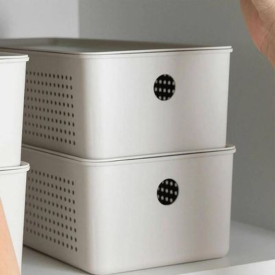 Kit 2 Tampas para Cesto Flow 4,5 ou 6,6 Litros Bege 34x15x1,3cm Ou Tampa para Caixa Organizadora