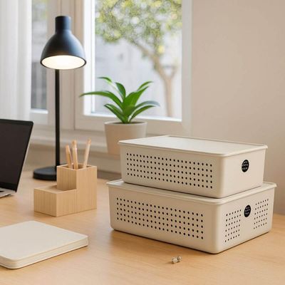 Kit 2 Tampas para Cesto Flow 4,5 ou 6,6 Litros Bege 34x15x1,3cm Ou Tampa para Caixa Organizadora