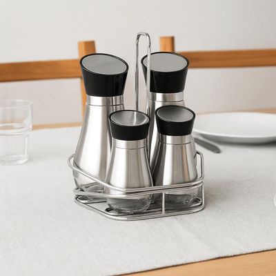 Conjunto Galheteiro Tramontina Realce Aço Inox Porta Azeite Vinagre Temperos Mesa Jantar Cozinha Res